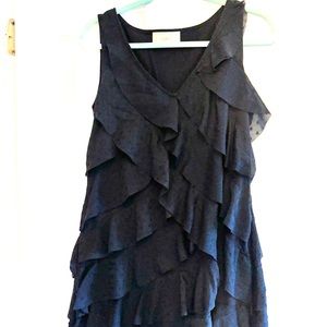 LOFT ruffle polka dot tiered dress in navy, size 10